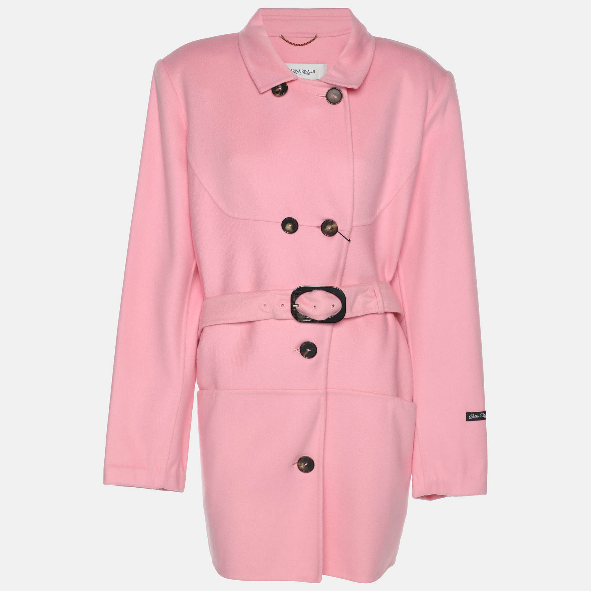 marina rinaldi pink wool blend double breasted belted blazer l