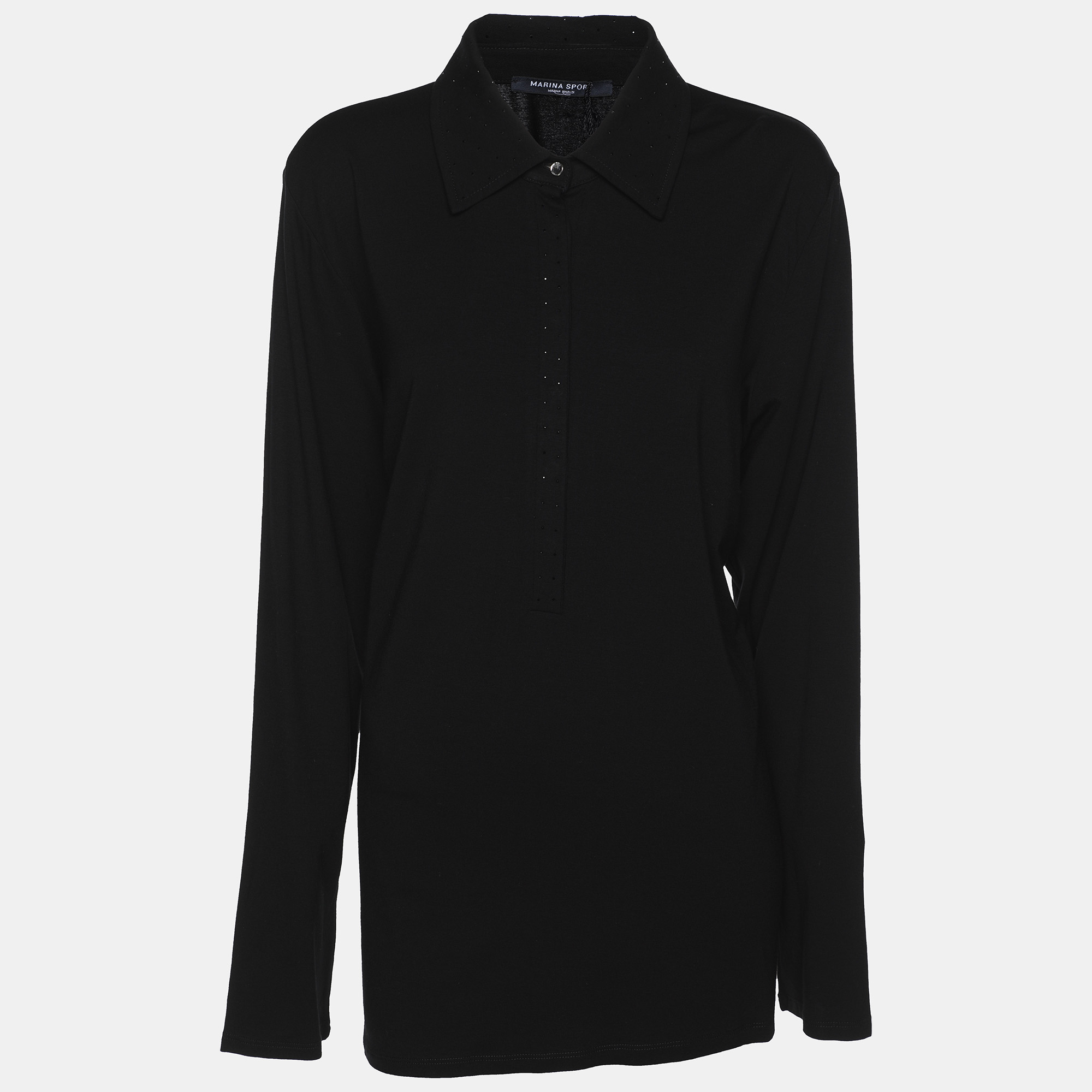 marina sport by marina rinaldi black jersey embellished collar full sleeve t-shirt l