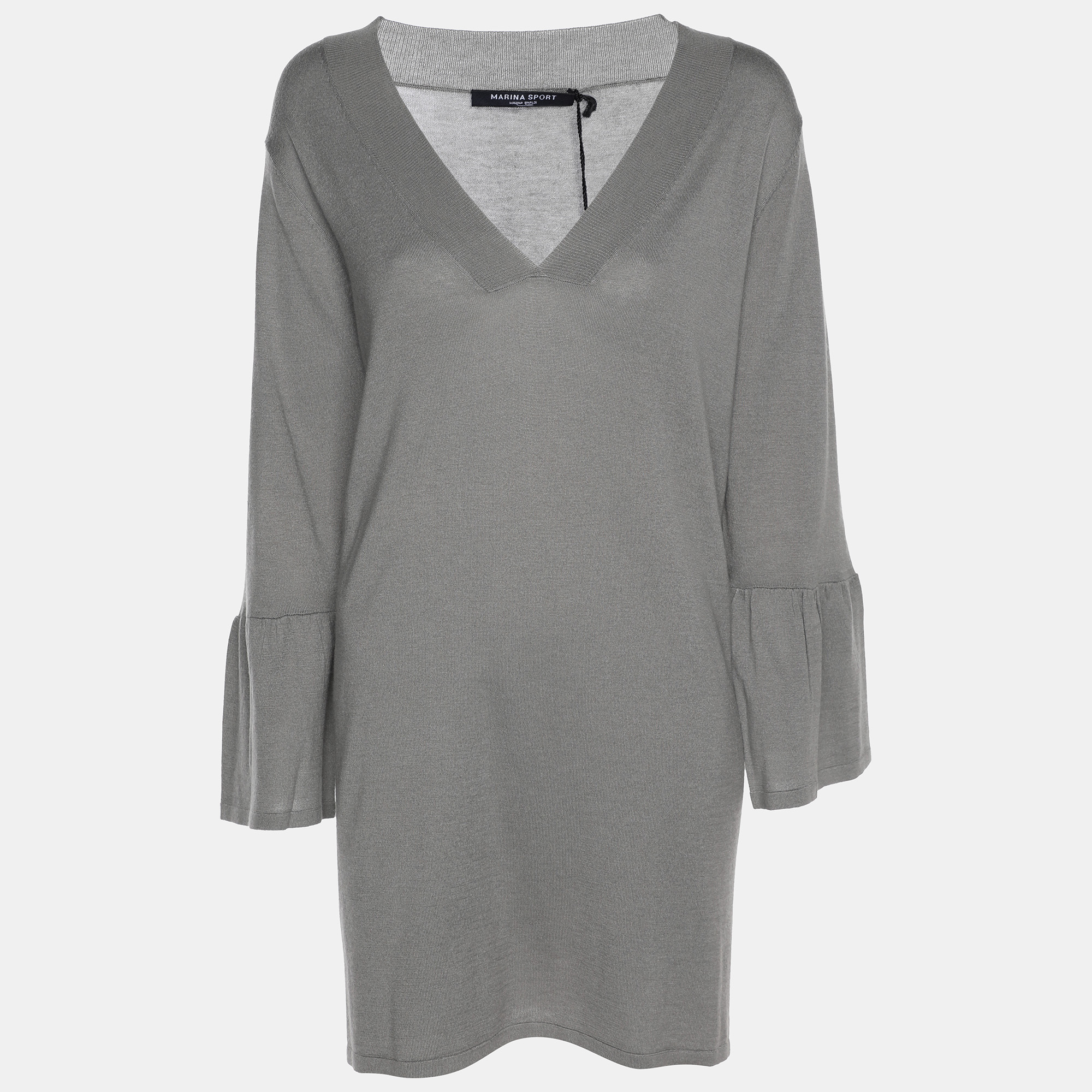 marina sport by marina rinaldi grey stretch knit long sleeve v neck shirt l