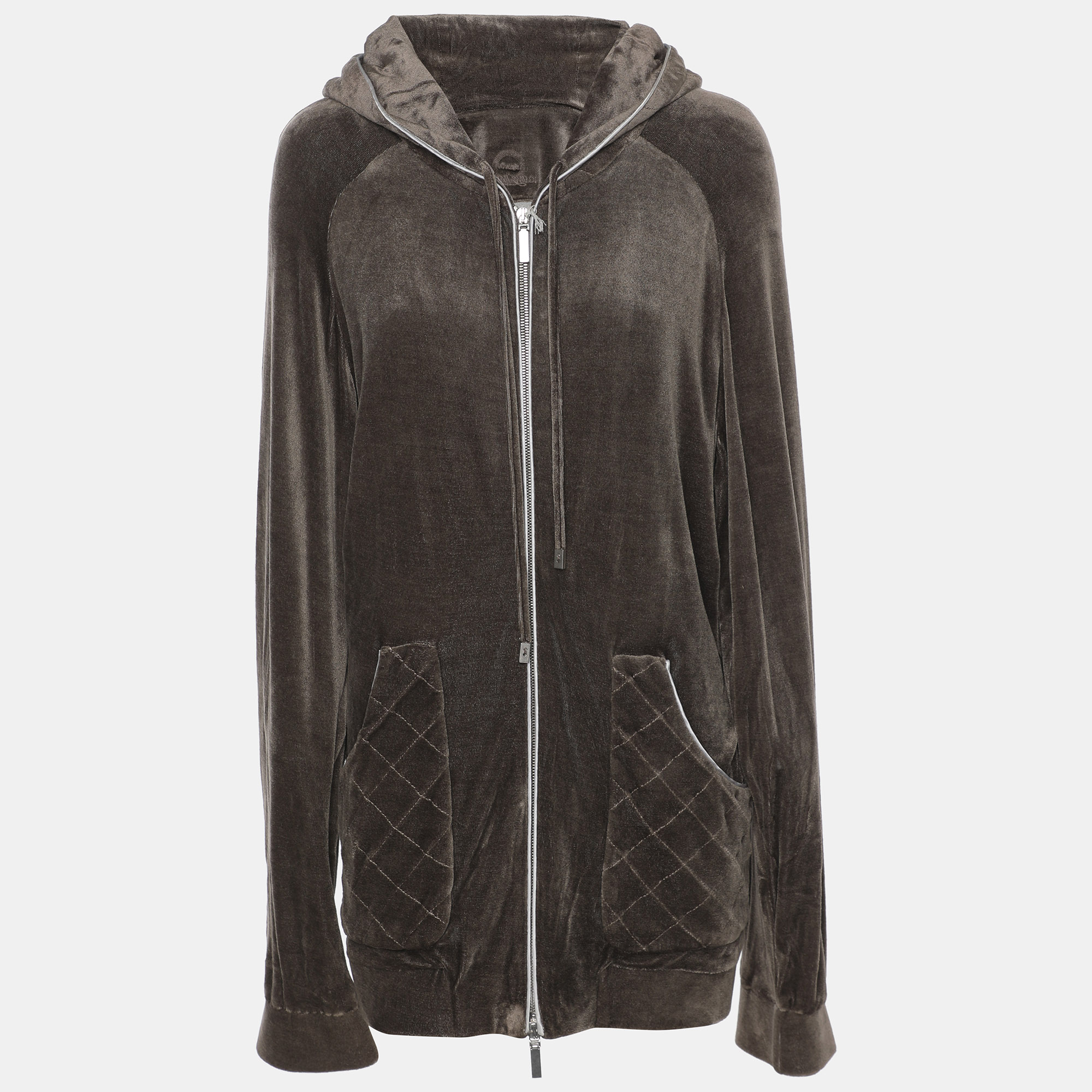 voyage by marina rinaldi grey velvet drawstring hoodie jacket l