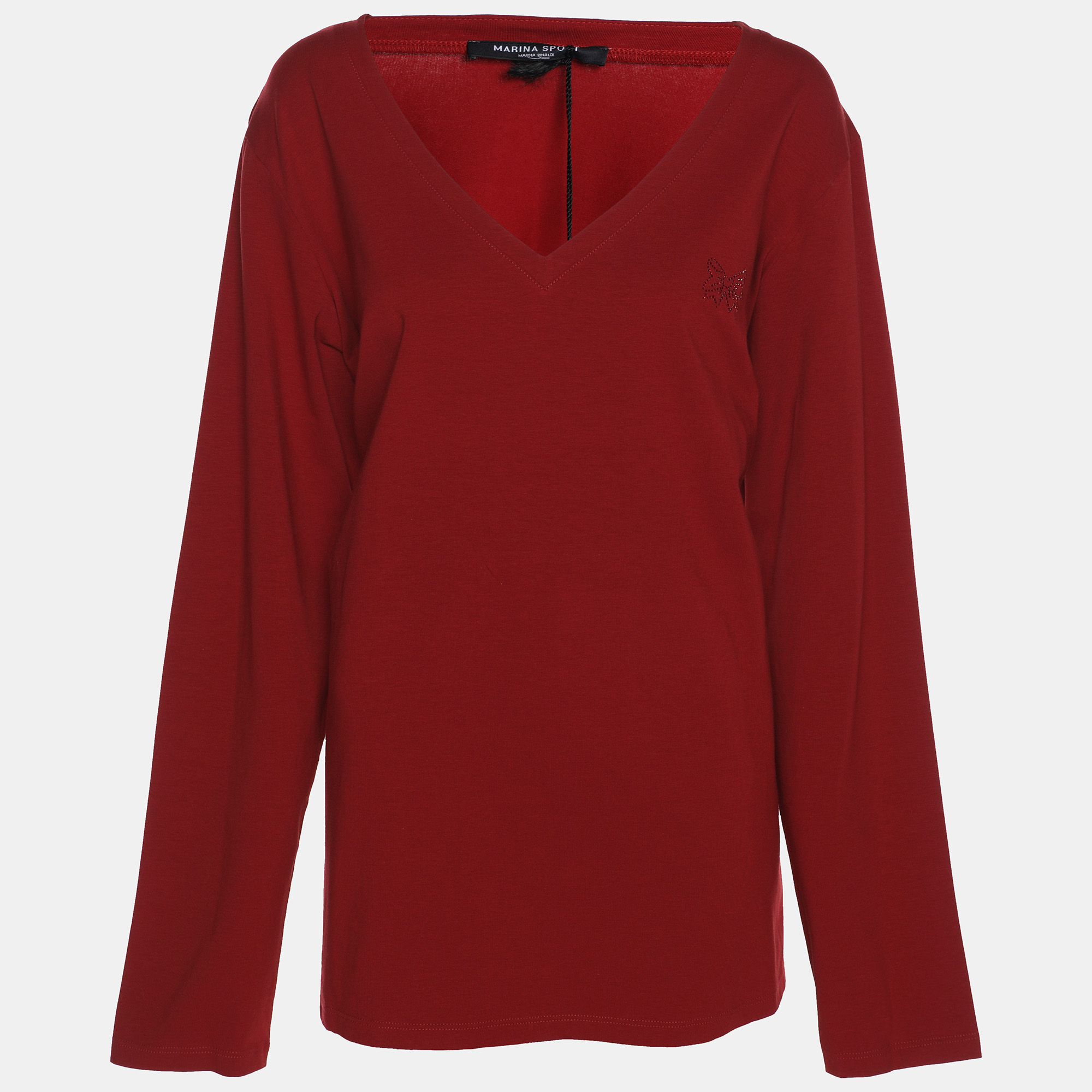 marina sport by marina rinaldi dark red jersey v neck sweater l