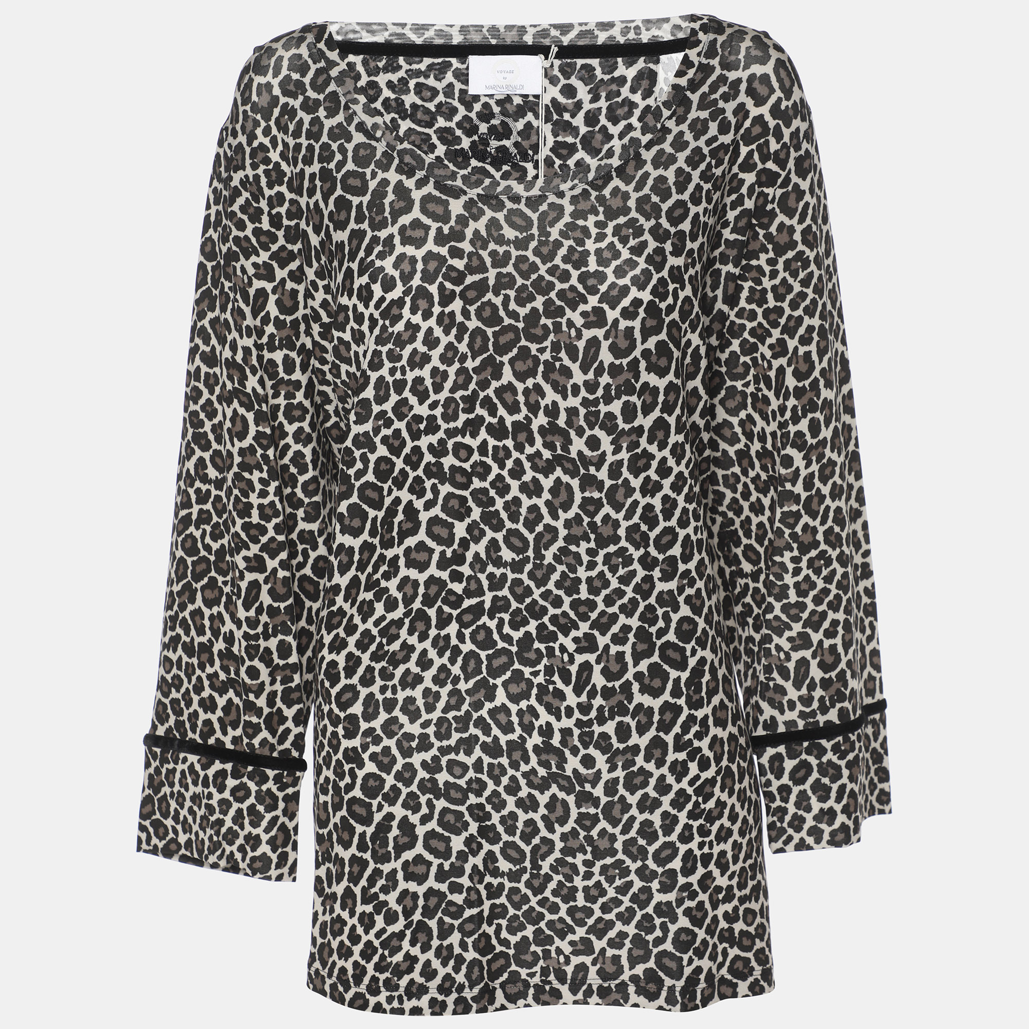 voyage by marina rinaldi grey animal print jersey scoop neck tunic l