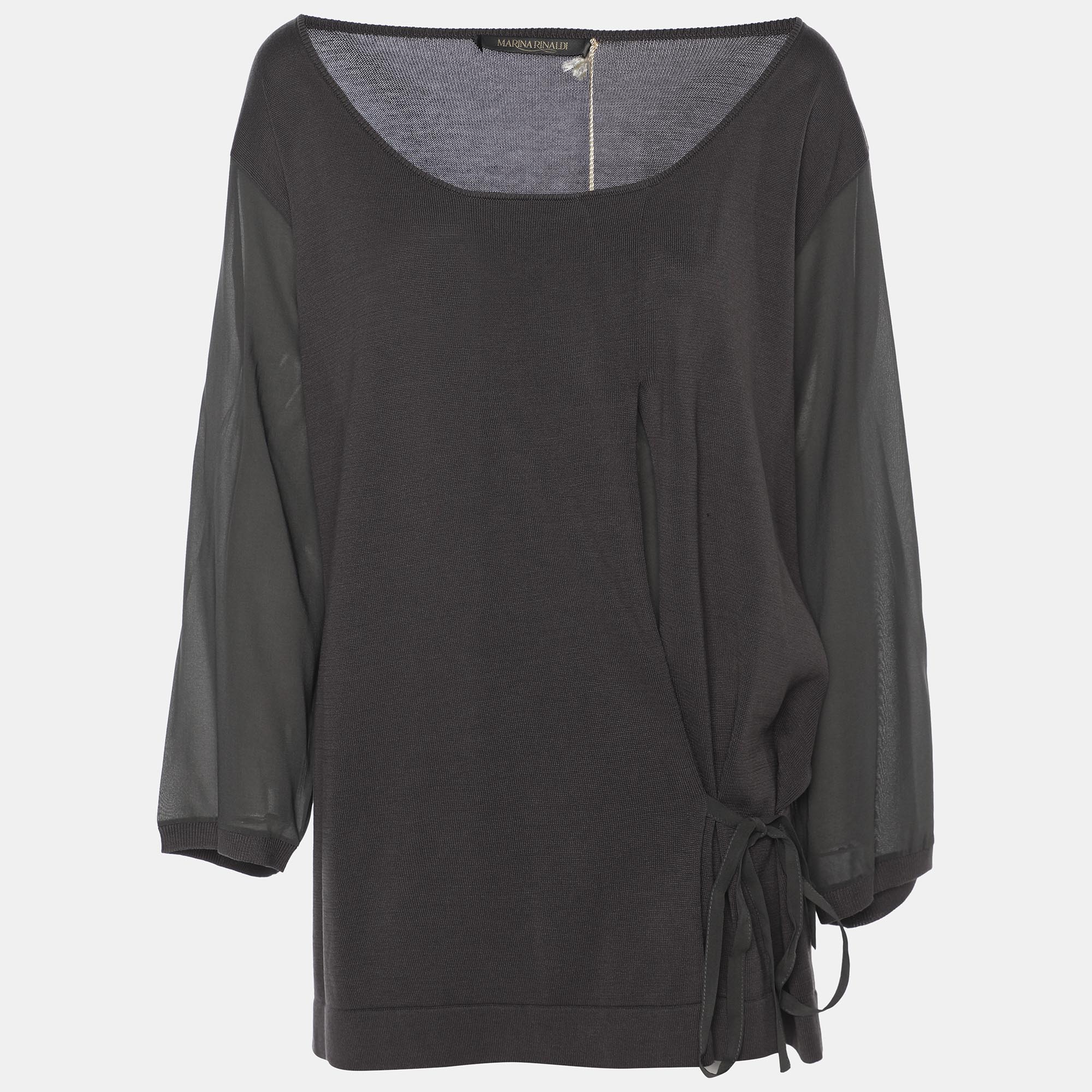 marina rinaldi dark grey stretch knit scoop neck tops xl