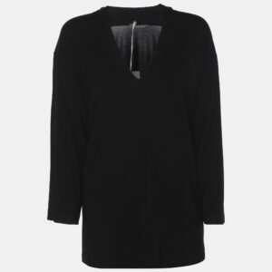 luxury-women-marina-rinaldi-new-clothes-p1186380-001-2.jpg marina rinaldi black jersey 3/4 sleeve v neck blouse l