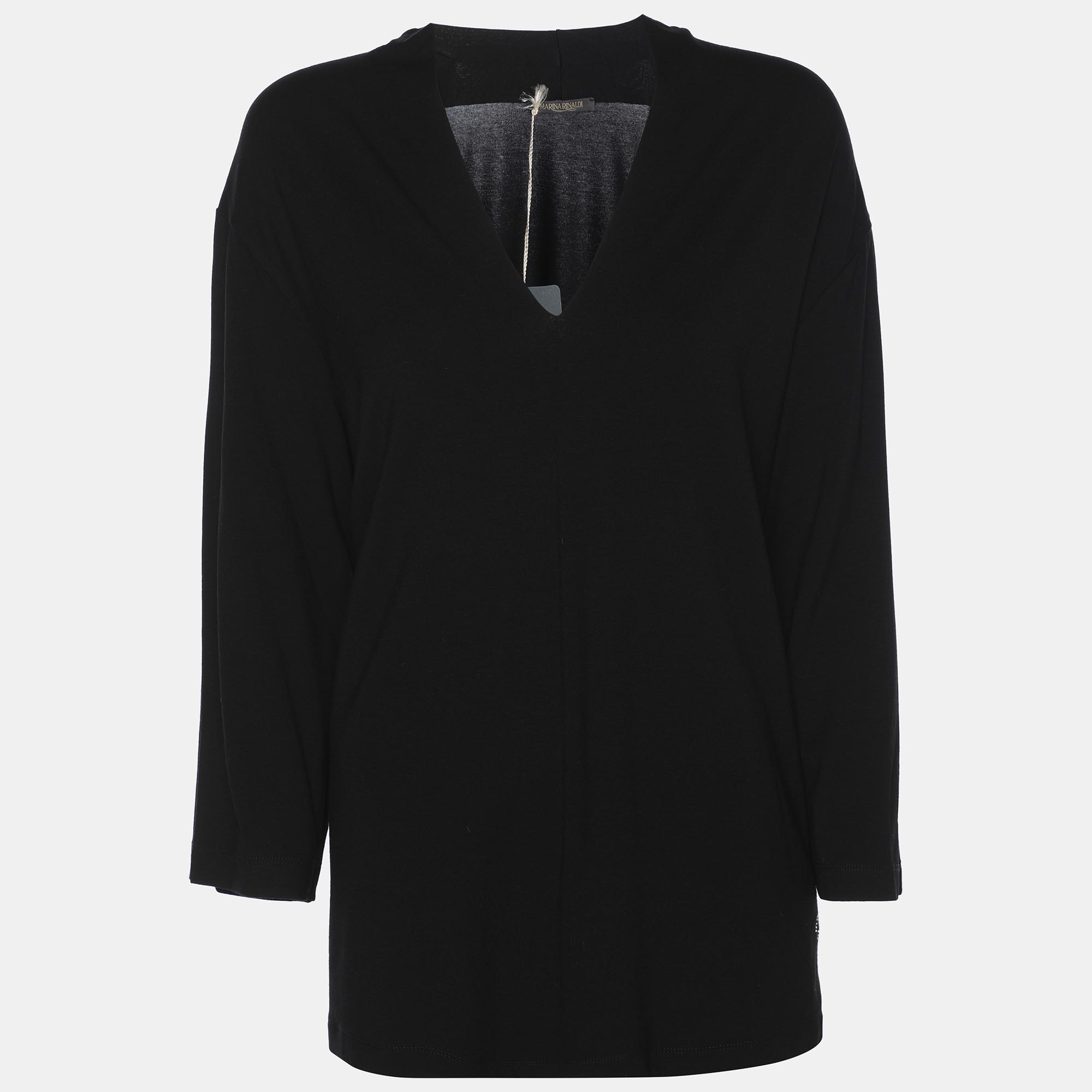 marina rinaldi black jersey 3/4 sleeve v neck blouse l