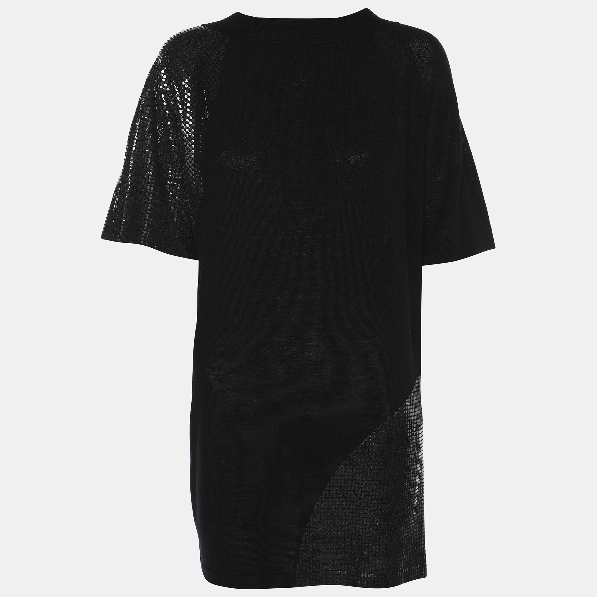 marina rinaldi black stretch knit sequin neck tie tops s