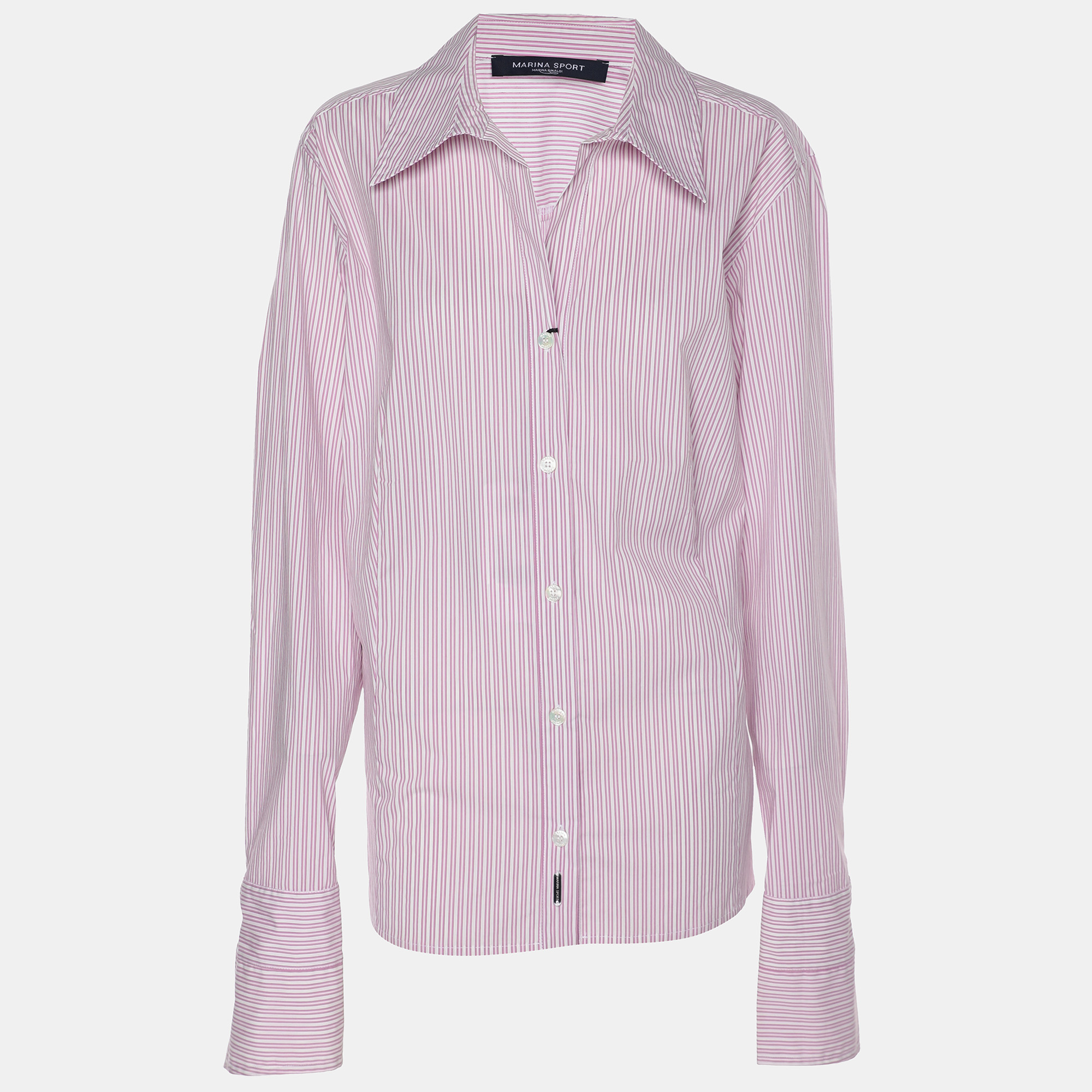 marina sport by marina rinaldi pink/white stipe long sleeve shirt l