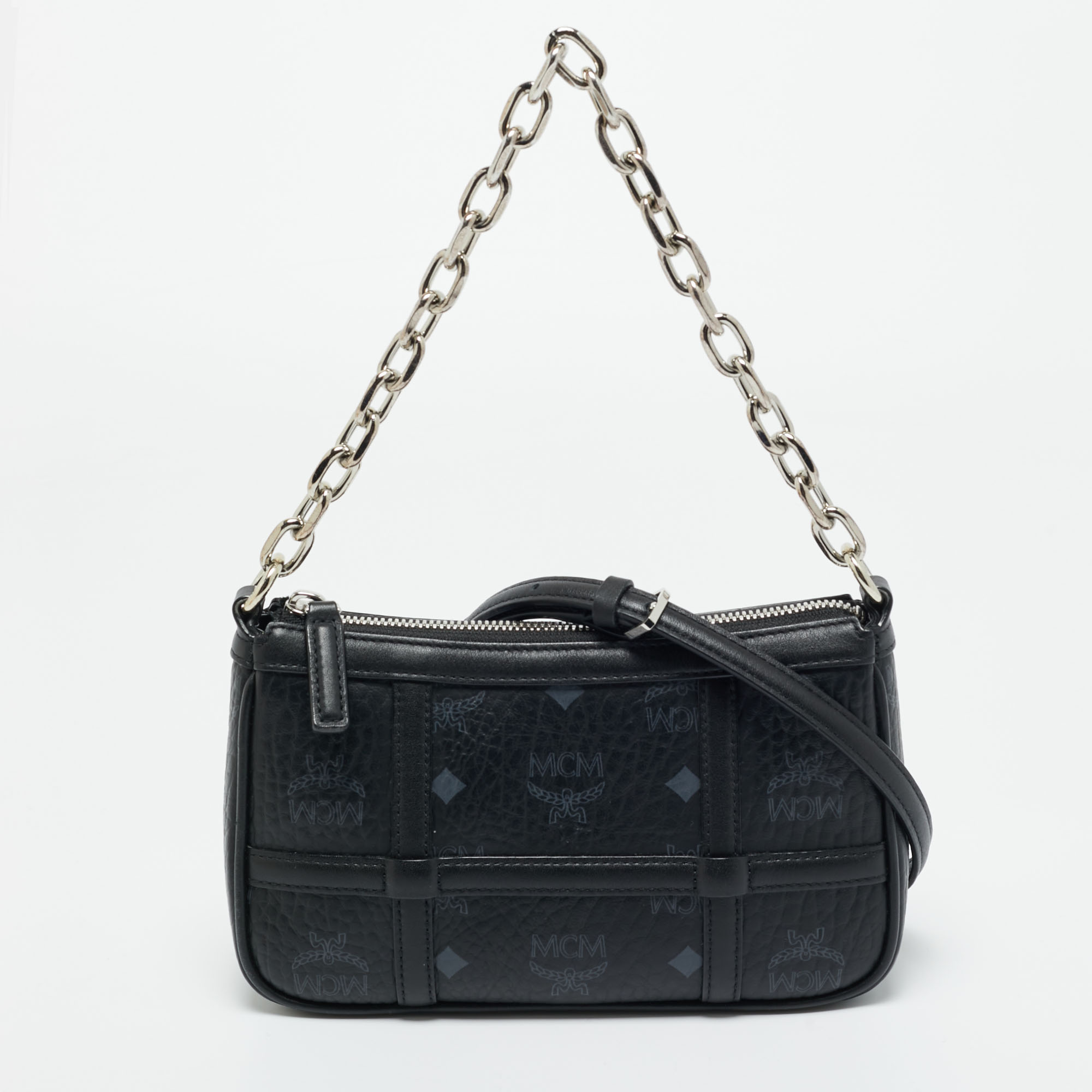 mcm black visetos coated canvas mini aren shoulder bag