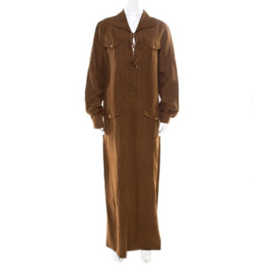 micahel kors pecan brown linen silk lace up safari dress l