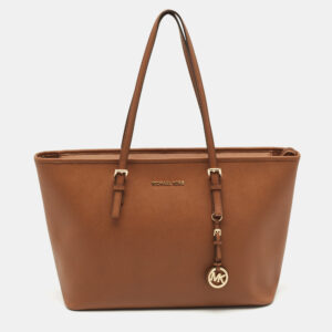 michael kors brown leather large jet set top zip tote