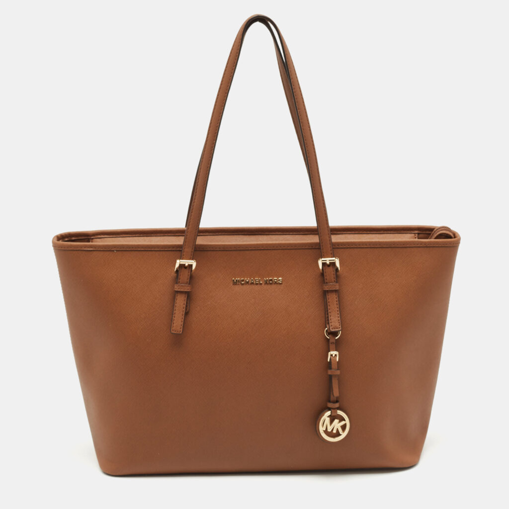 luxury-women-michael-kors-used-handbags-p1142726-015.jpg Michael Kors Brown Leather Large Jet Set Top Zip Tote