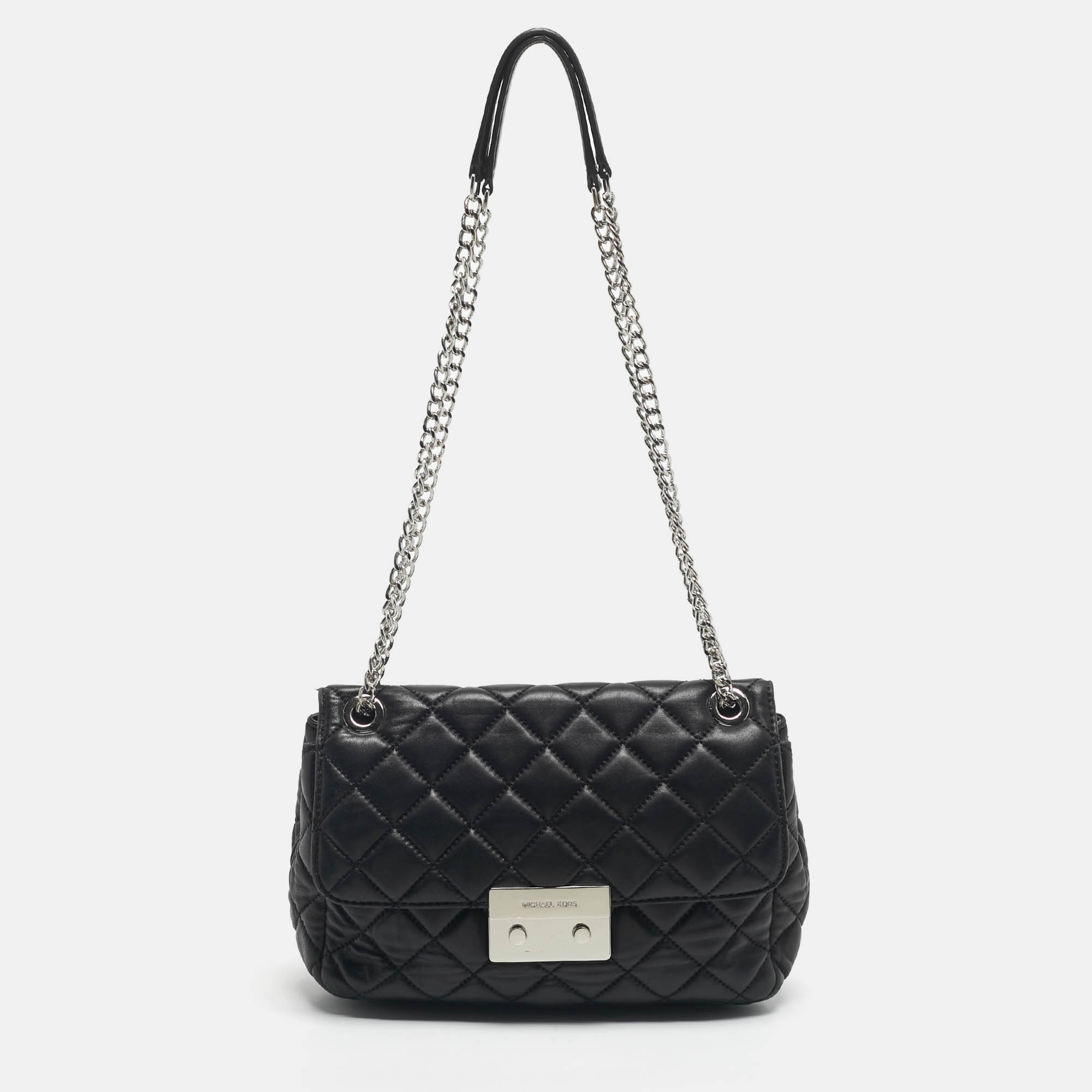 micheal kors black quilted leather large sloan shoulder bag
