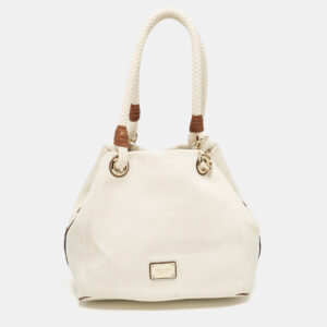 michael michael kors white/brown canvas marina grab tote