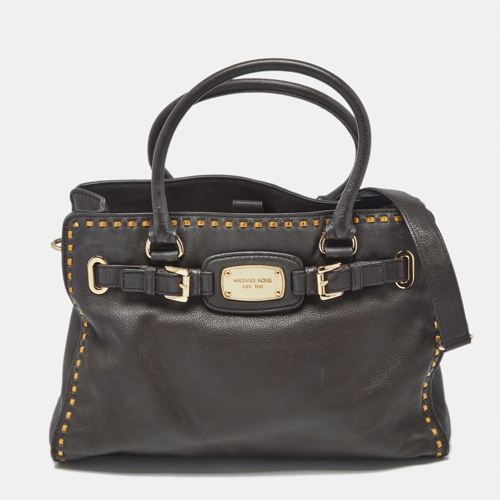 michael michael kors mocha leather large east west hamilton tote