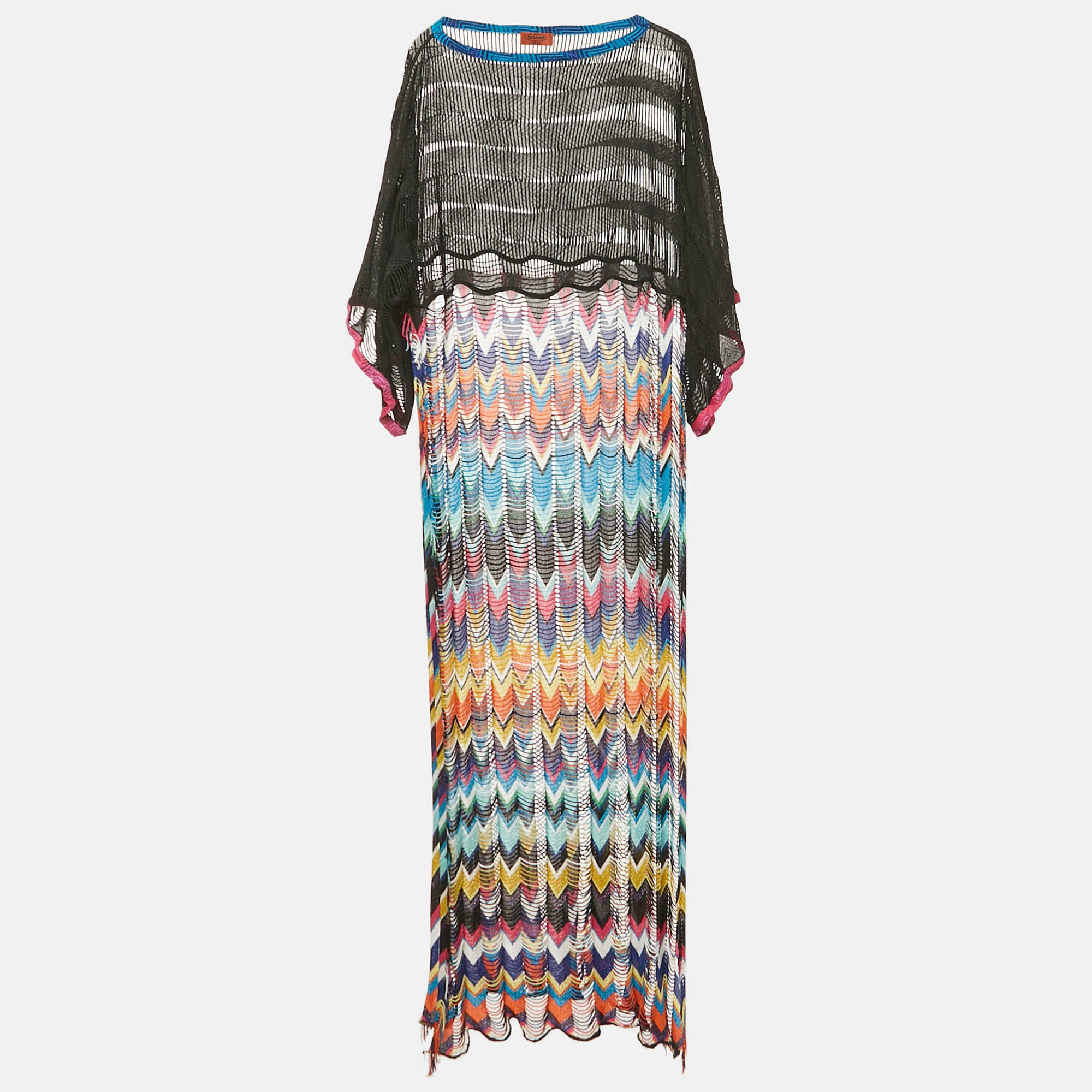 missoni mare multicolor patterned knit fringed cover-up long dress s