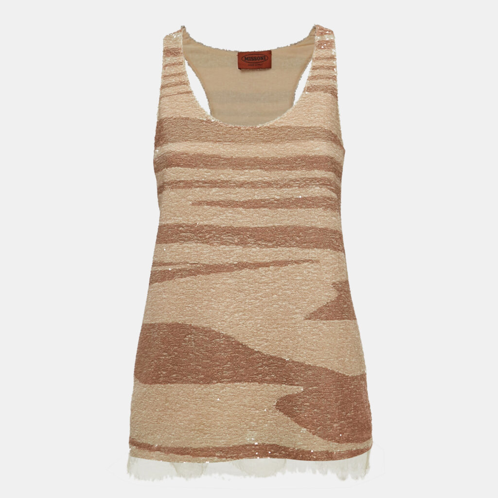 luxury-women-missoni-used-clothes-p1121775-002.jpg Missoni Beige Striped Sequin Tank Top S
