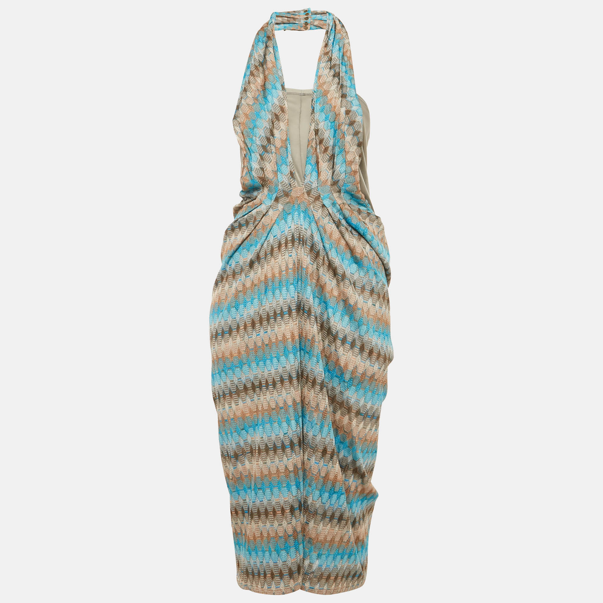 missoni blue patterned knit halter neck midi dress m