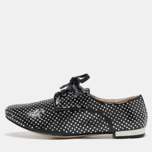 miu miu black patent leather crystal embellished lace up derby size 36