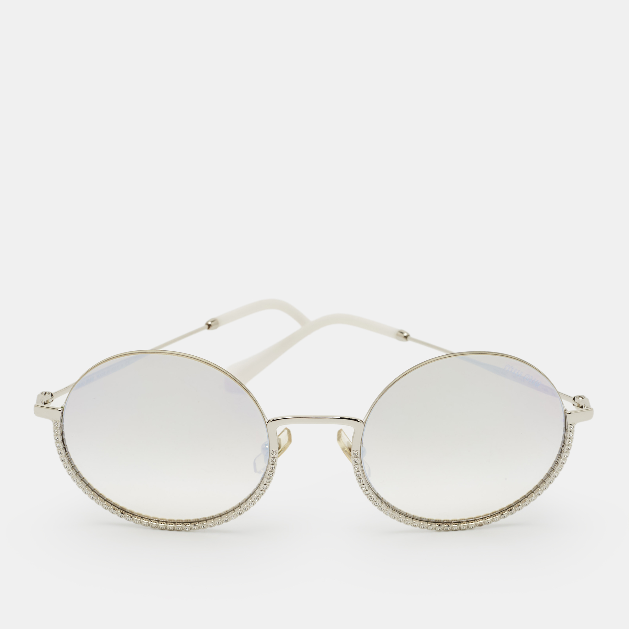 miu miu beige/white gradient crystals embellished round sunglasses