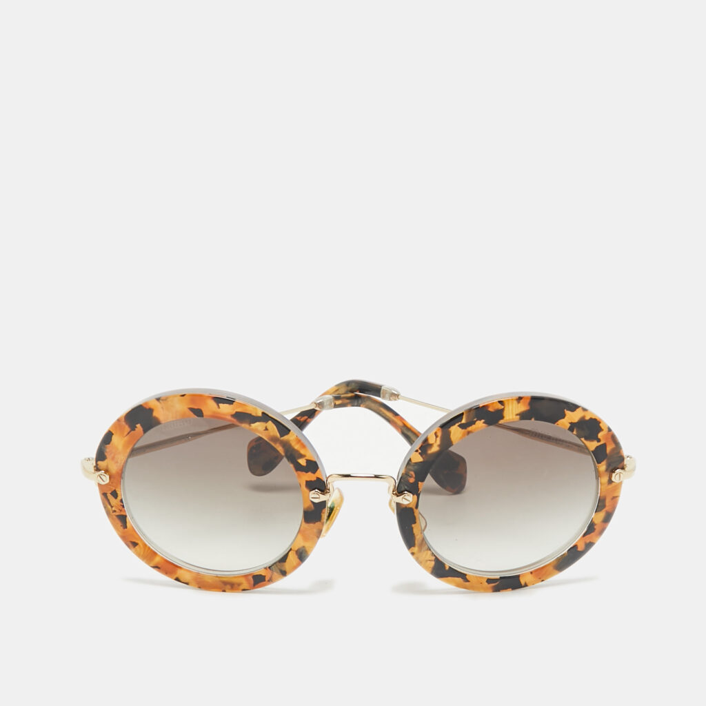 luxury-women-miu-miu-used-accessories-p1161744-001.jpg Miu Miu Tortoise Brown/Grey Gradient SMU13N Frame Round Sunglasses