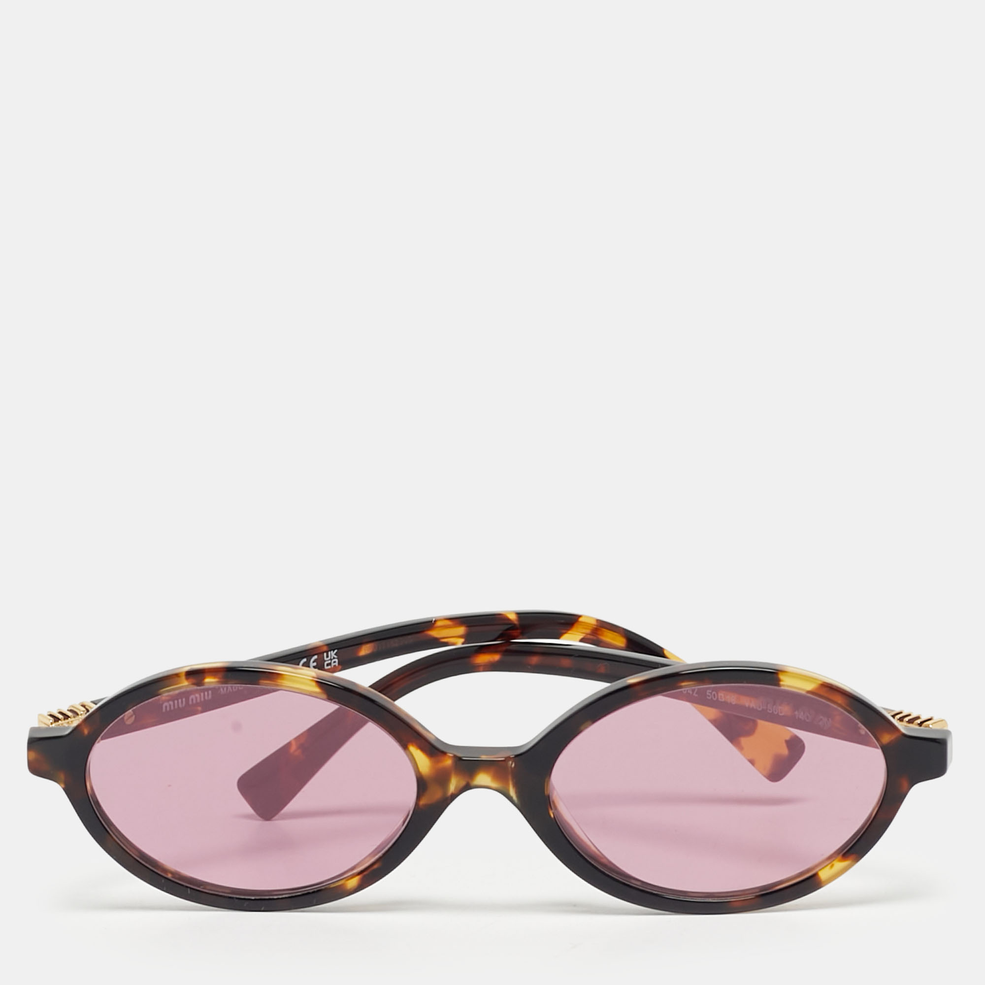 miu miu tortoise brown/pink smu04z regard oval sunglasses