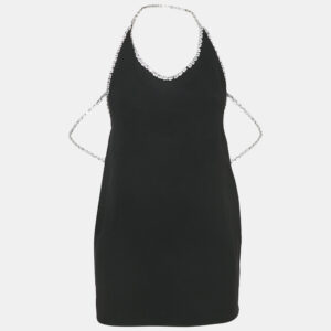 miu miu black crystals embellished neckline cady dress s