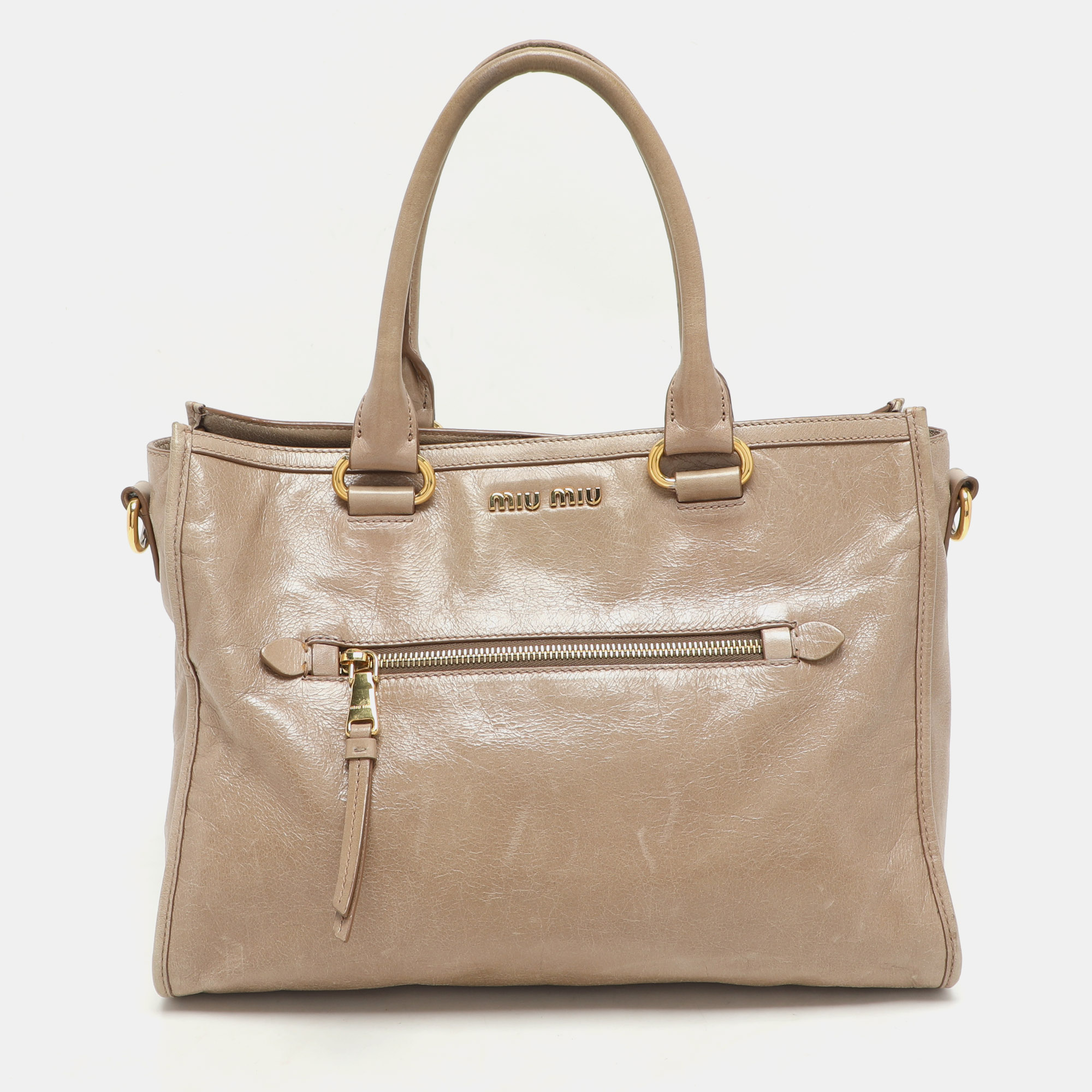 miu miu beige vitello shine leather satchel