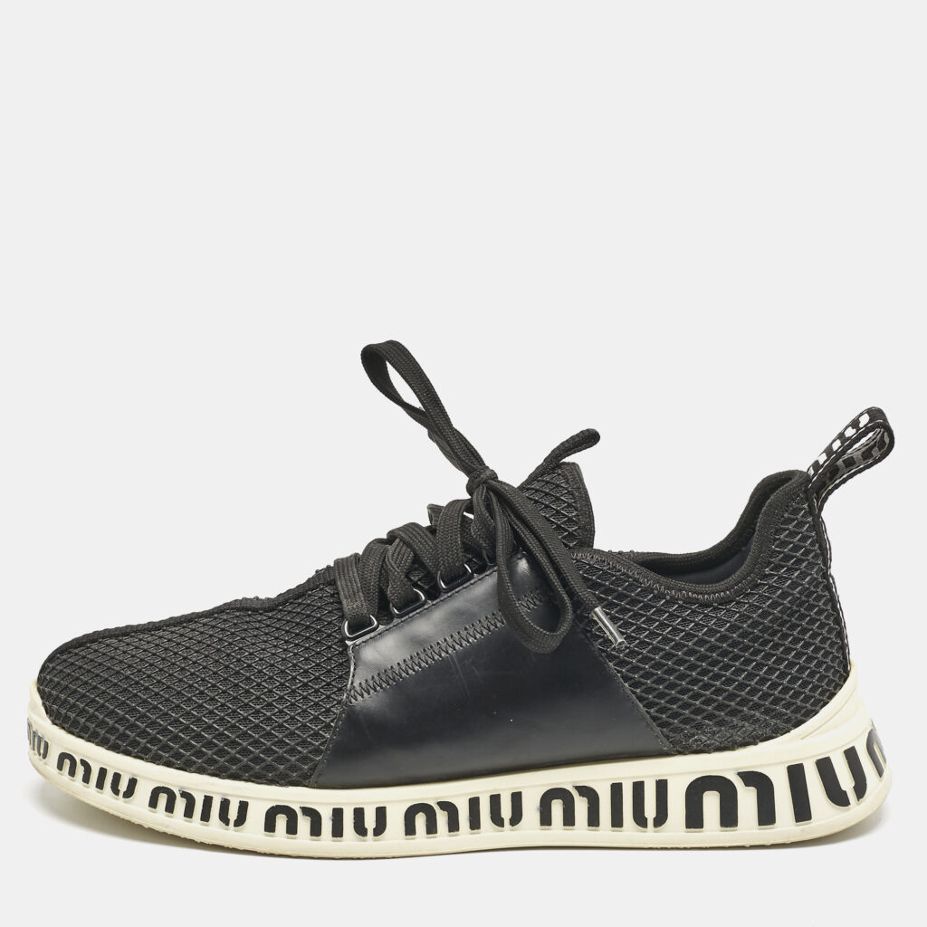 luxury-women-miu-miu-used-shoes-p1134249-006.jpg Miu Miu Black Leather and Mesh Lace Up Sneakers Size 39.5