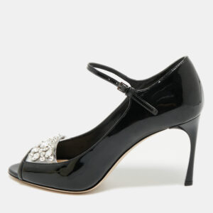 luxury-women-miu-miu-used-shoes-p1177229-001.jpg miu miu black patent leather crystal embellished peep toe pumps size 37.5