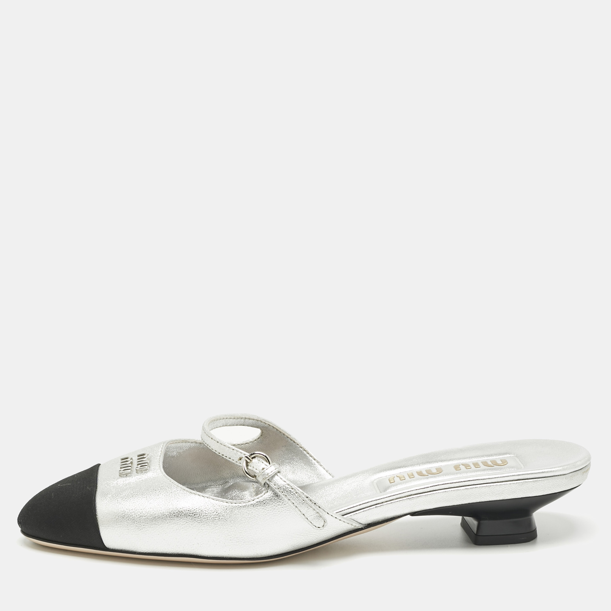 miu miu silver leather decollete mules size 36