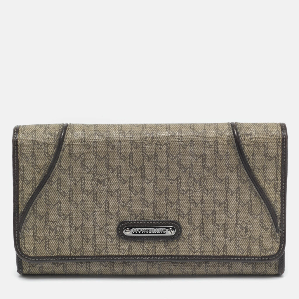 luxury-women-montblanc-used-handbags-p1125061-011.jpg Montblanc Beige/Brown Signature Coated Canvas Flap Continental Wallet