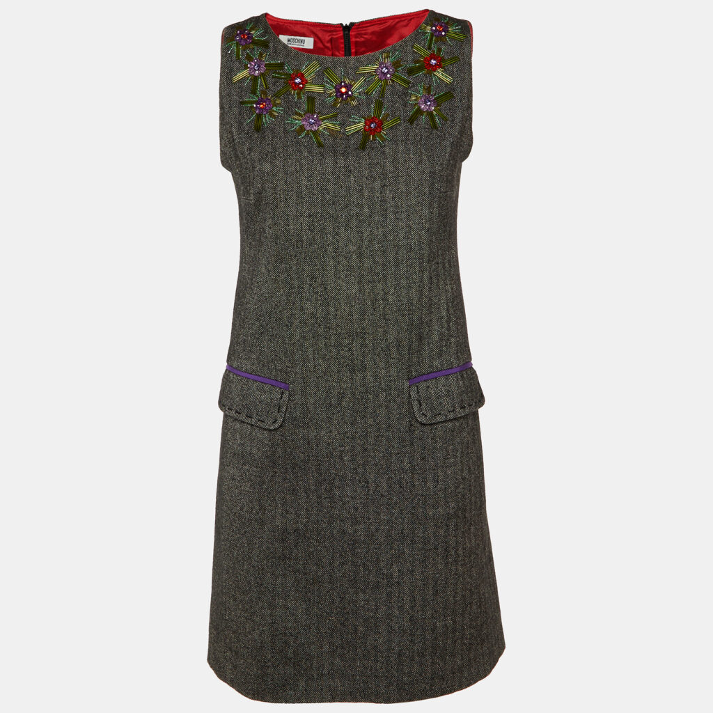 luxury-women-moschino-cheap-and-chic-used-clothes-p1142141-001.jpg Moschino Cheap and Chic Charcoal Grey Patterned Embellished Shift Dress M