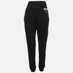 moschino couture black logo print cotton knit joggers m