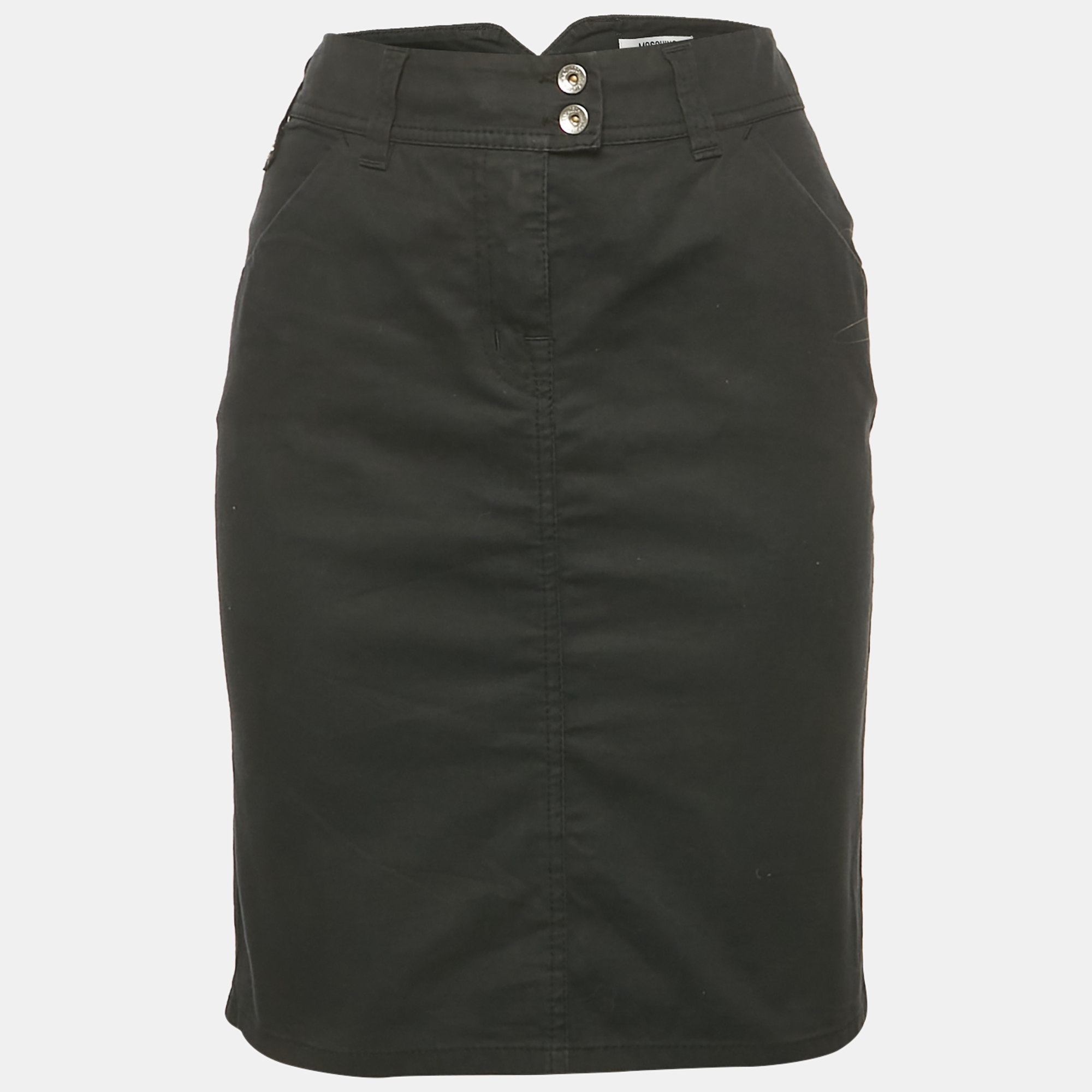 moschino jeans black cotton logo stud detail mini skirt m