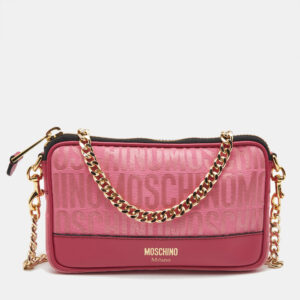 luxury-women-moschino-new-handbags-p1182302-001.jpg moschino fuchsia logo jacquard fabric chain clutch