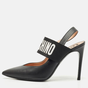 luxury-women-moschino-used-shoes-p1180344-010.jpg moschino black leather logo pointed toe pumps size 39