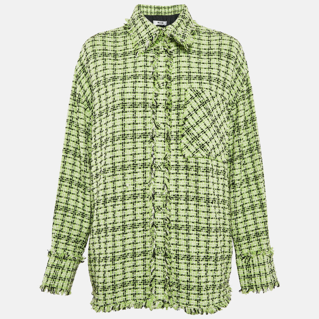 luxury-women-msgm-used-clothes-p1093598-001.jpg MSGM Green Tweed Fringed Jacket S