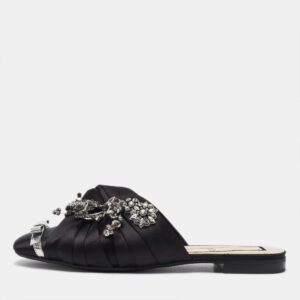 n&deg;21 black satin crystal embellished flat mules size 40