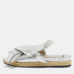 n&deg;21 silver python embossed leather knot espadrille flat mules size 39.5