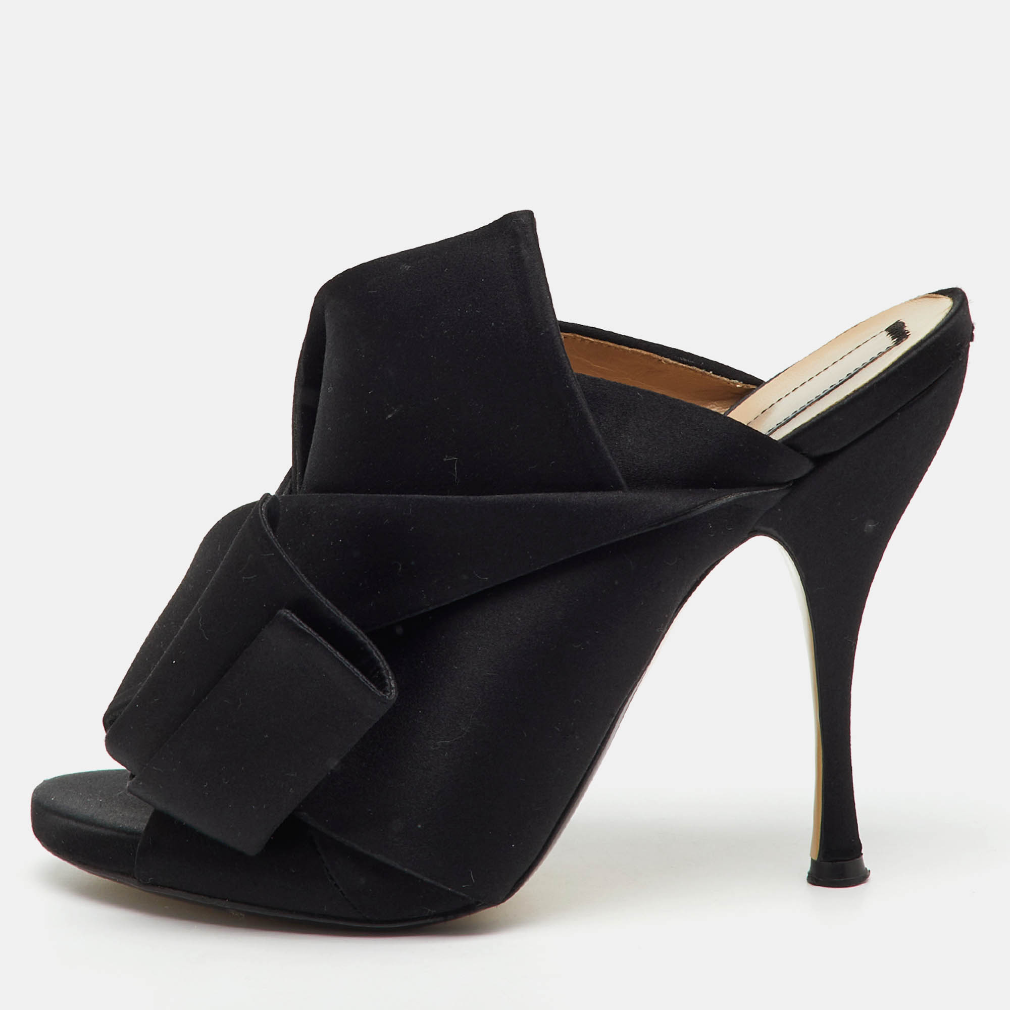 n&ordm;21 black satin raso knot peep toe slide mules size 41