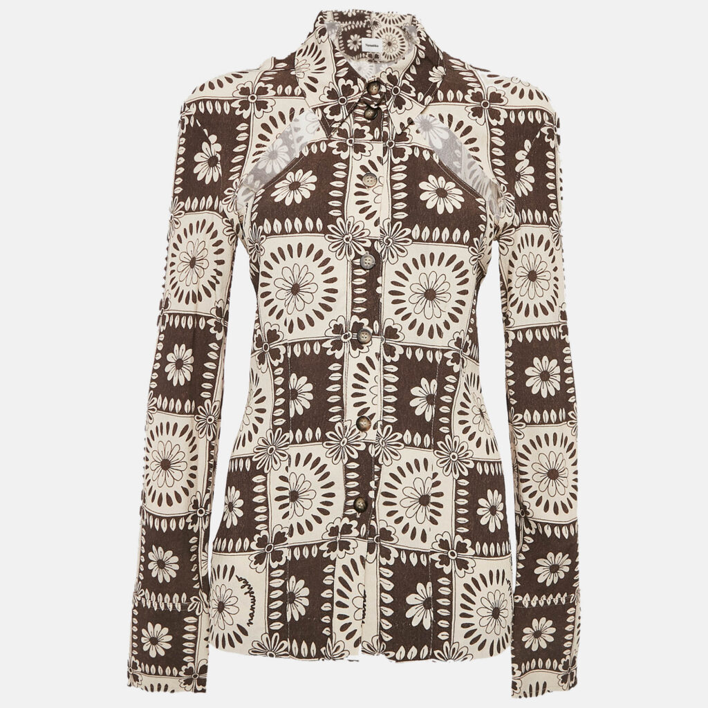luxury-women-nanushka-used-clothes-p1127589-005.jpg Nanushka Brown Printed Crepe Cut-Out Detail Blouse S