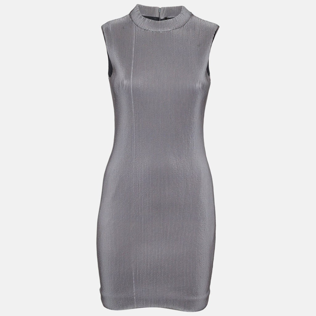 luxury-women-neil-barrett-new-clothes-p1114520-001.jpg Neil Barrett Grey Stripe Textured Jersey Mini Dress S