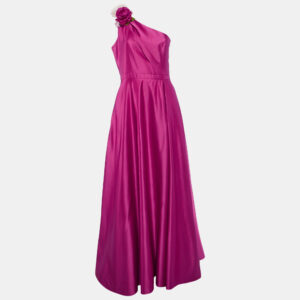 notte by marchesa fuchsia pink duchess satin floral applique one shoulder gown m