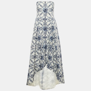 notte by marchesa white floral print cotton blend strapless high -low gown m