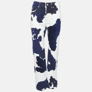 off-white white cow print denim straight leg jeans m waist 27"