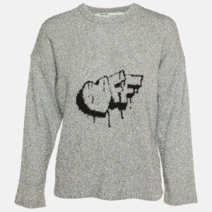 off-white silver logo fleece knit crew neck jumper s
