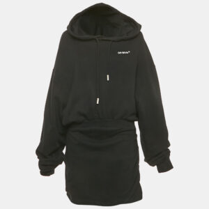 off-white black cotton knit hooded mini dress m