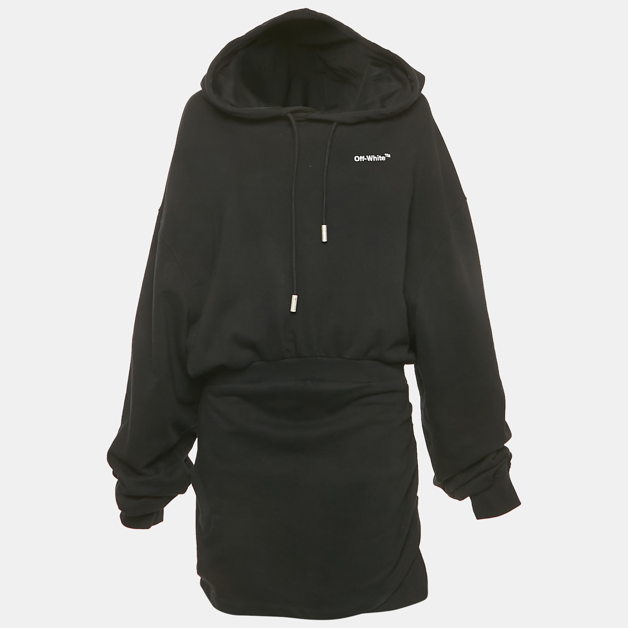 off-white black cotton knit hooded mini dress m