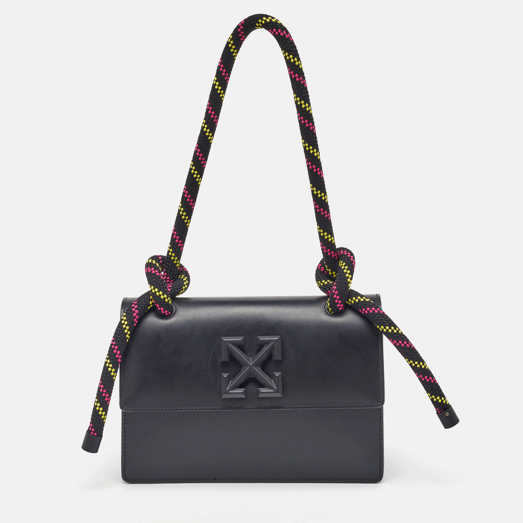off-white black leather 1.4 gummy jitney top handle bag