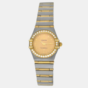 luxury-women-omega-used-watches-p1206672-005.jpg omega constellation 1367.10.00 quartz champagne 18k yellow gold stainless steel diamond women's wristwatch 22 mm
